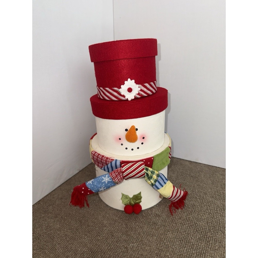 Home Interiors Snowman Stacking Nesting Gift Boxes 3 Piece Set Holiday Decor